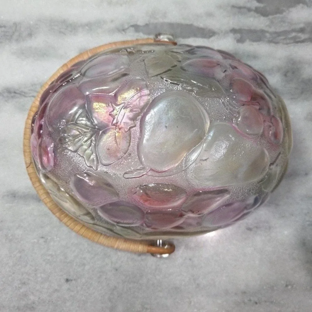 Home Interiors Multicolor Garden Themed Glass Basket Vintage Rattan Handle Decor
